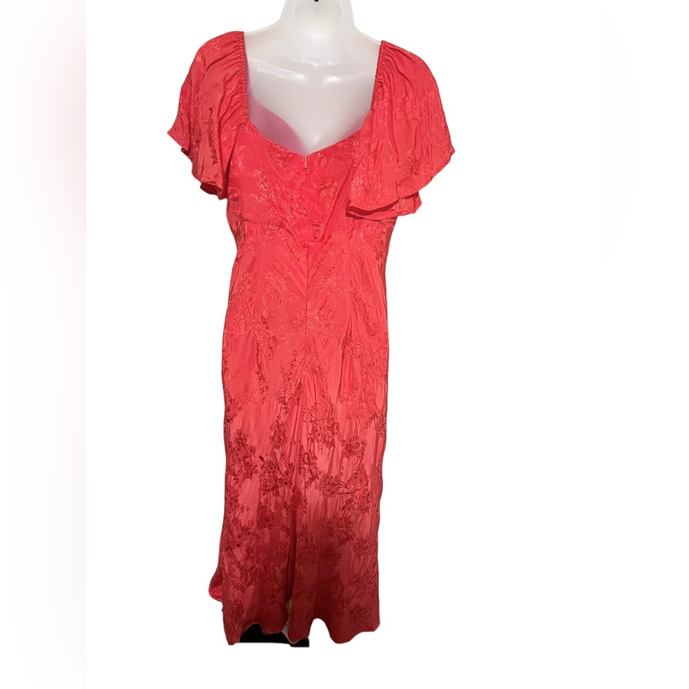 NWT XL Lulu's Effervescent Afternoon Red Satin Flutter Sleeve Midi Dress - Picture 6 of 16